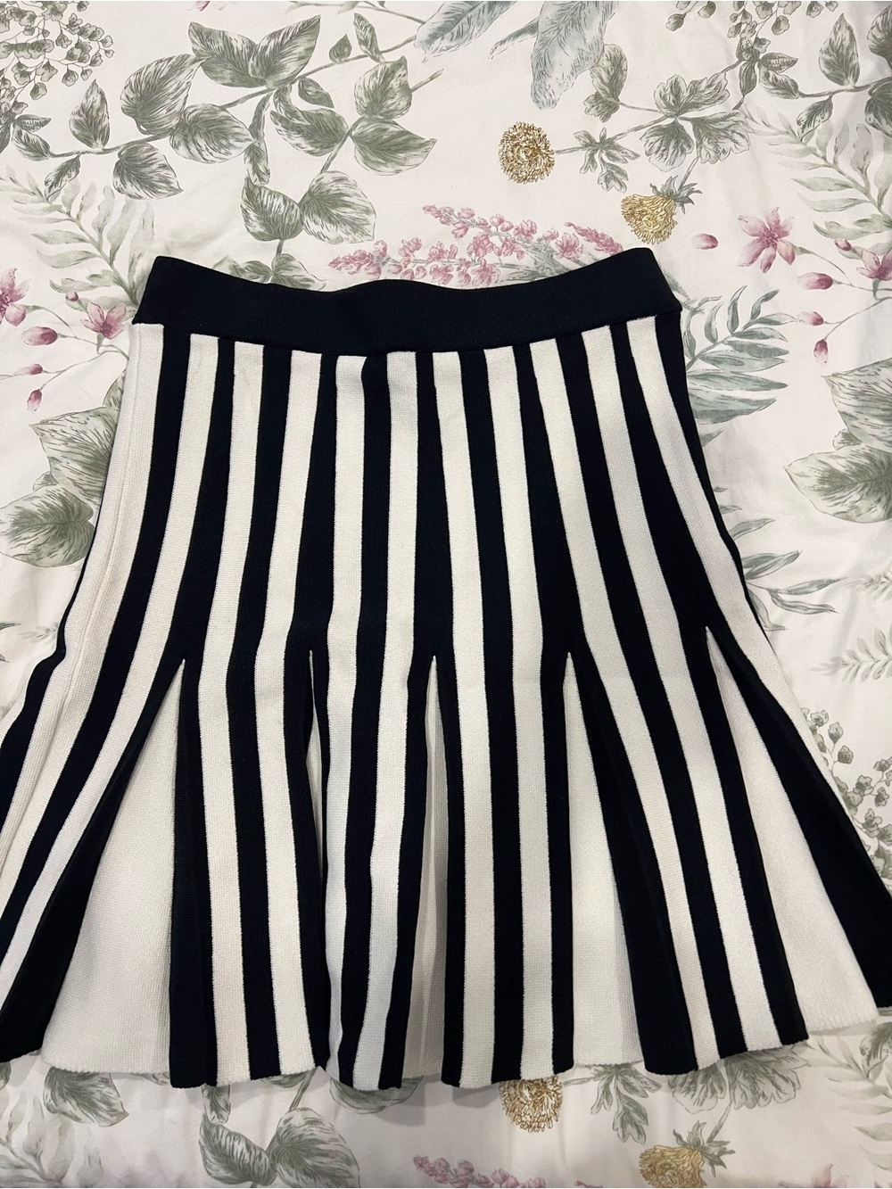 Dark navy & White Striped Flared  pleated Skirt